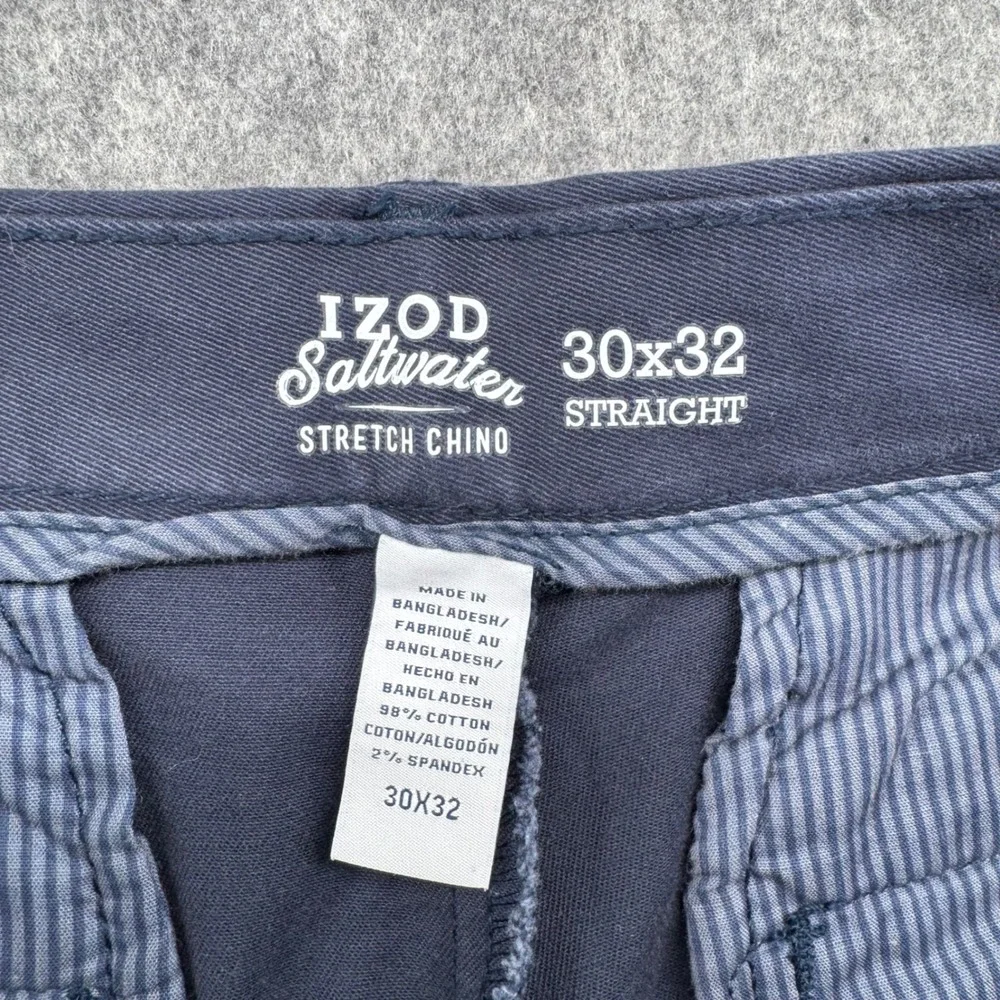 Izod Saltwater Stretch Chino Pants Mens 30x32 Cadet Navy Straight Fit NWT